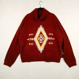 NWT Brick Red Aztec Knit Turtleneck Sweater Size XXL Western Boho Cozy Intarsia